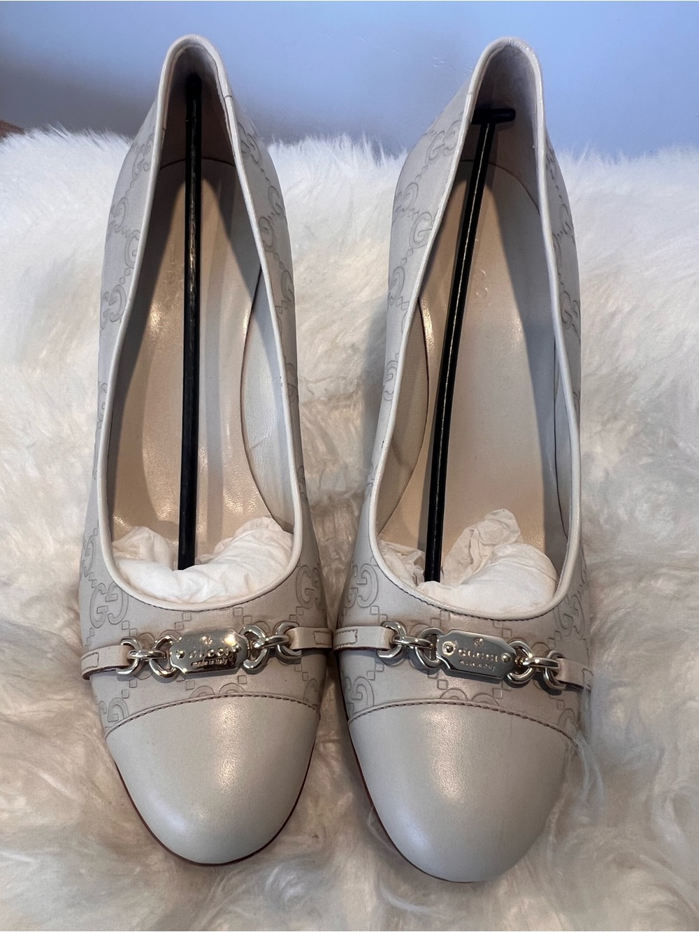 Coach Light Gray Signature Cap-Toe Heels with Metal Bit